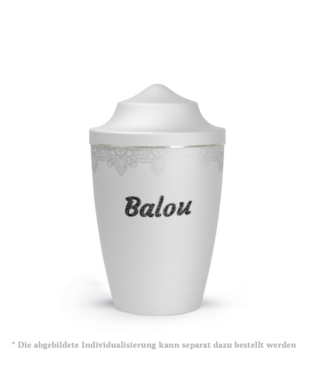 Edition Mandala, velvet weiss, Mandalamotiv umlaufend, Silberband gebürstet