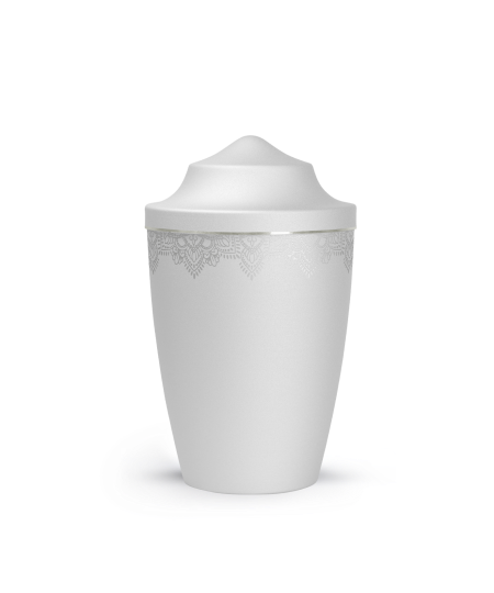 Edition Mandala, velvet weiss, Mandalamotiv umlaufend, Silberband gebürstet