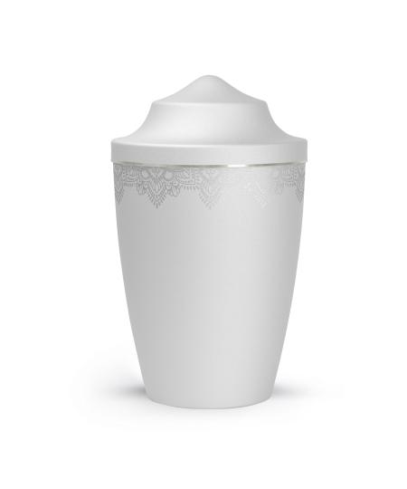 Edition Mandala, velvet weiss, Mandalamotiv umlaufend, Silberband gebürstet