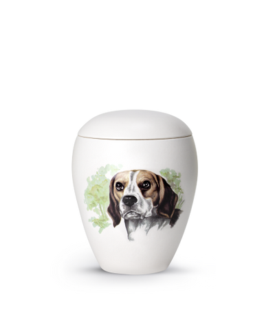 Edition Bianco, matt-weiss glasiert, Motiv Beagle von Hand gemalt