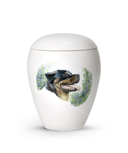 Edition Bianco, matt-weiss glasiert, Motiv Hund von Hand gemalt