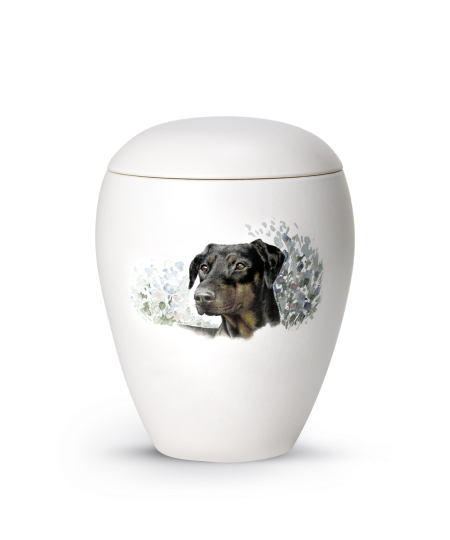 Edition Bianco, matt-weiss glasiert, Motiv Hund von Hand gemalt