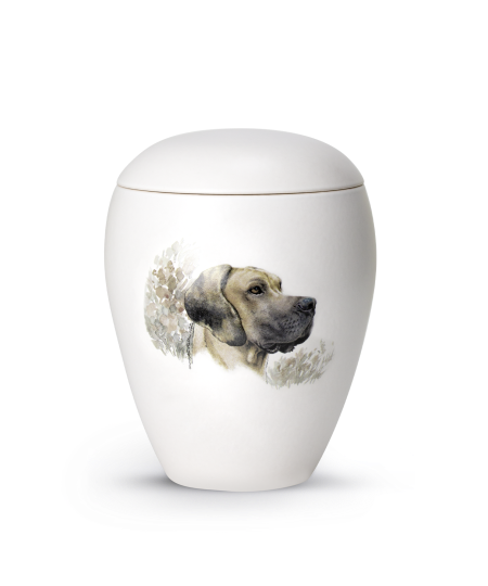 Edition Bianco, matt-weiss glasiert, Motiv Hund von Hand gemalt