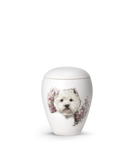 Edition Bianco, matt-weiss glasiert, Motiv Hund von Hand gemalt