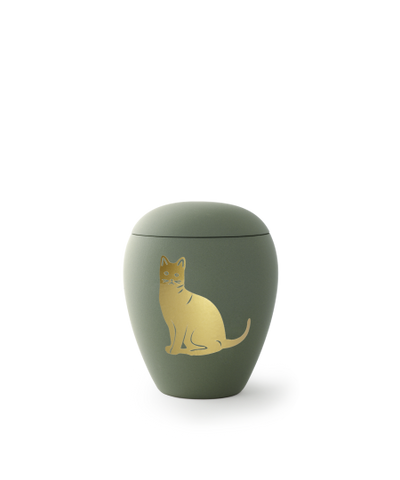 Edition Siena, Samtton oliv, goldenes Katzenmotiv
