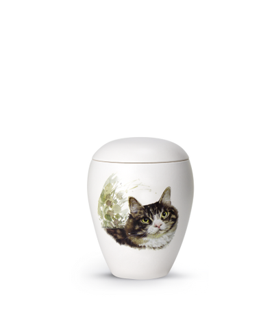 Edition Bianco, matt-weiss glasiert, Motiv Katze von Hand gemalt