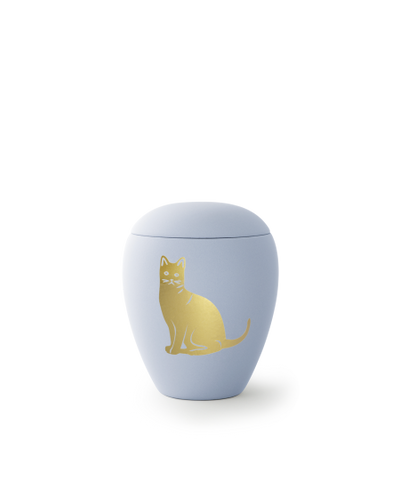 Edition Siena, Samtton himmelblau, goldenes Katzenmotiv