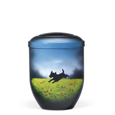 Designer Urne, Airbrush ''Spielender Hund auf Wiese''