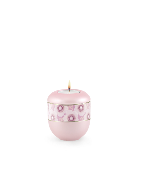 Edition Fleur Colour - Gedenklicht, Blumen-Dekor mit feinen Kristallen, Silberstreifen