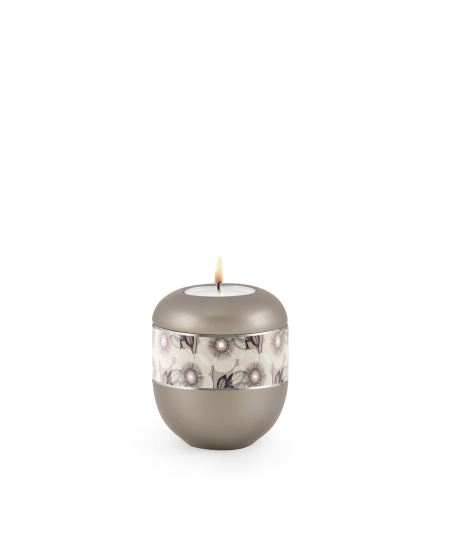 Edition Fleur Colour - Gedenklicht, Blumen-Dekor mit feinen Kristallen, Silberstreifen