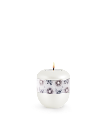 Edition Fleur Colour - Gedenklicht, Blumen-Dekor mit feinen Kristallen, Silberstreifen