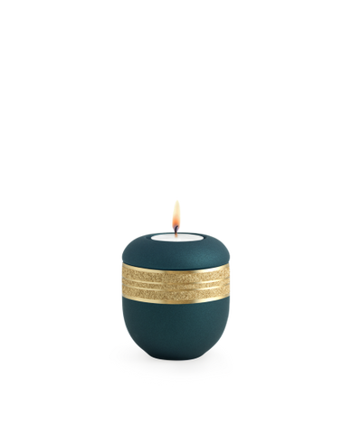 Edition Krypta, velvet Petrol, mattgoldenes Zweigdekor altgolden eingefasst , Gedenklicht