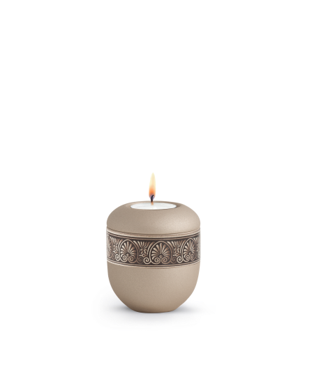 Gedenklicht Edition Papyrus, Farbe Champagner, Dekor, Band aus Pflanzenfasern, biol. abbaub.