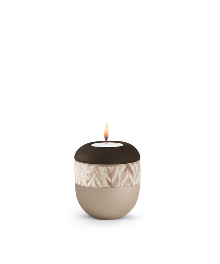 Gedenklicht Edition Papyrus, Farbe Champagner, Dekor, Band aus Pflanzenfasern, Porzellan