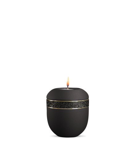 Gedenklicht, Infinity Noire, velvet, Schwarz glitzerndes Dekor