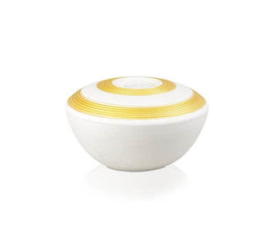 Keramikurne, weiss/gold, Kerze im Deckel