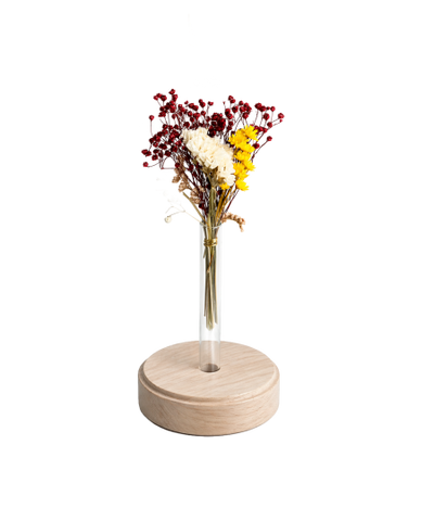 Edition Blomma, Blumenvase mit Ahornsockel und Wildblumen Trockenblumenstrauss (Komplettpaket)