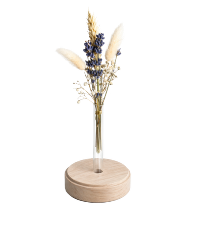 Edition Blomma, Blumenvase mit Ahornsockel und Lavendel Trockenblumenstrauss (Komplettpaket)