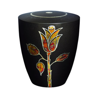 Urne Genesis Schwarz mit Design Rose