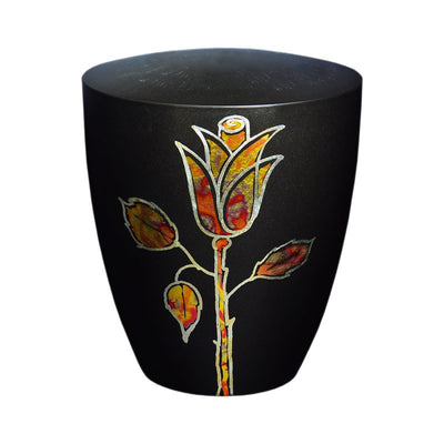 Urne Genesis Schwarz mit Design Rose