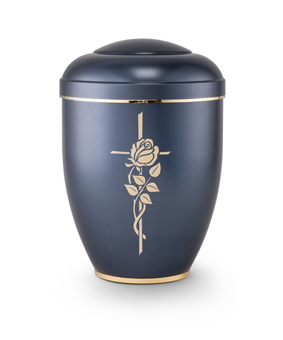 Kreuz Rose perlmutt blau