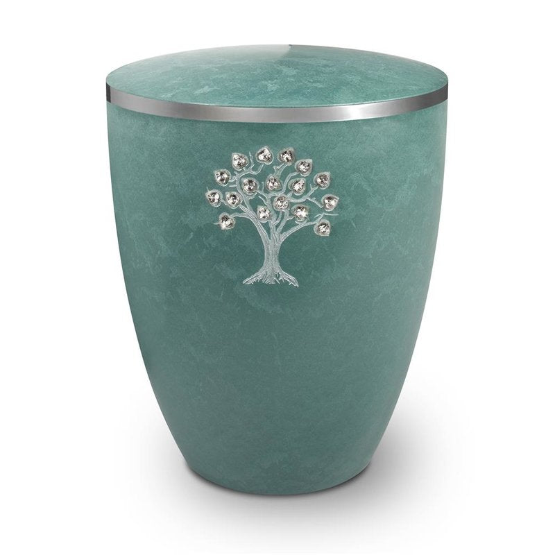 Genesis Gravur Lebensbaum mit Swarovskiherzen Jade