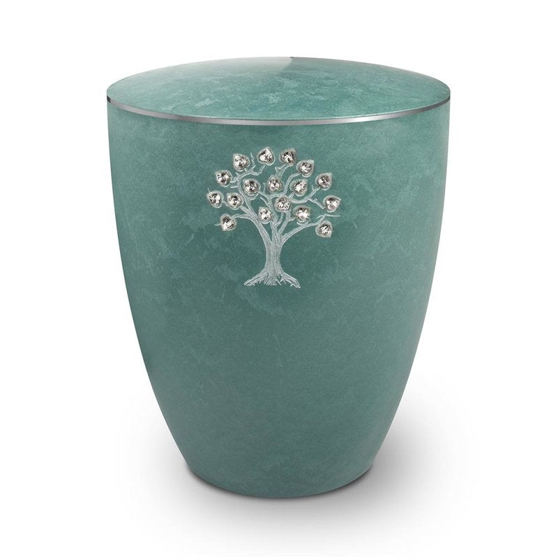 Genesis Gravur Lebensbaum mit Swarovskiherzen Jade