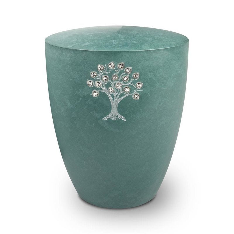 Genesis Gravur Lebensbaum mit Swarovskiherzen Jade