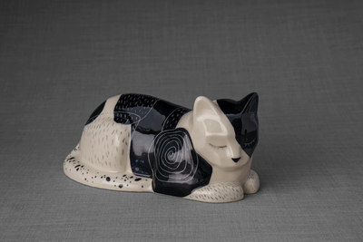 Hand Decorated Cat Urn for Ashes "Tuxedo" - Ceramic | Handmade